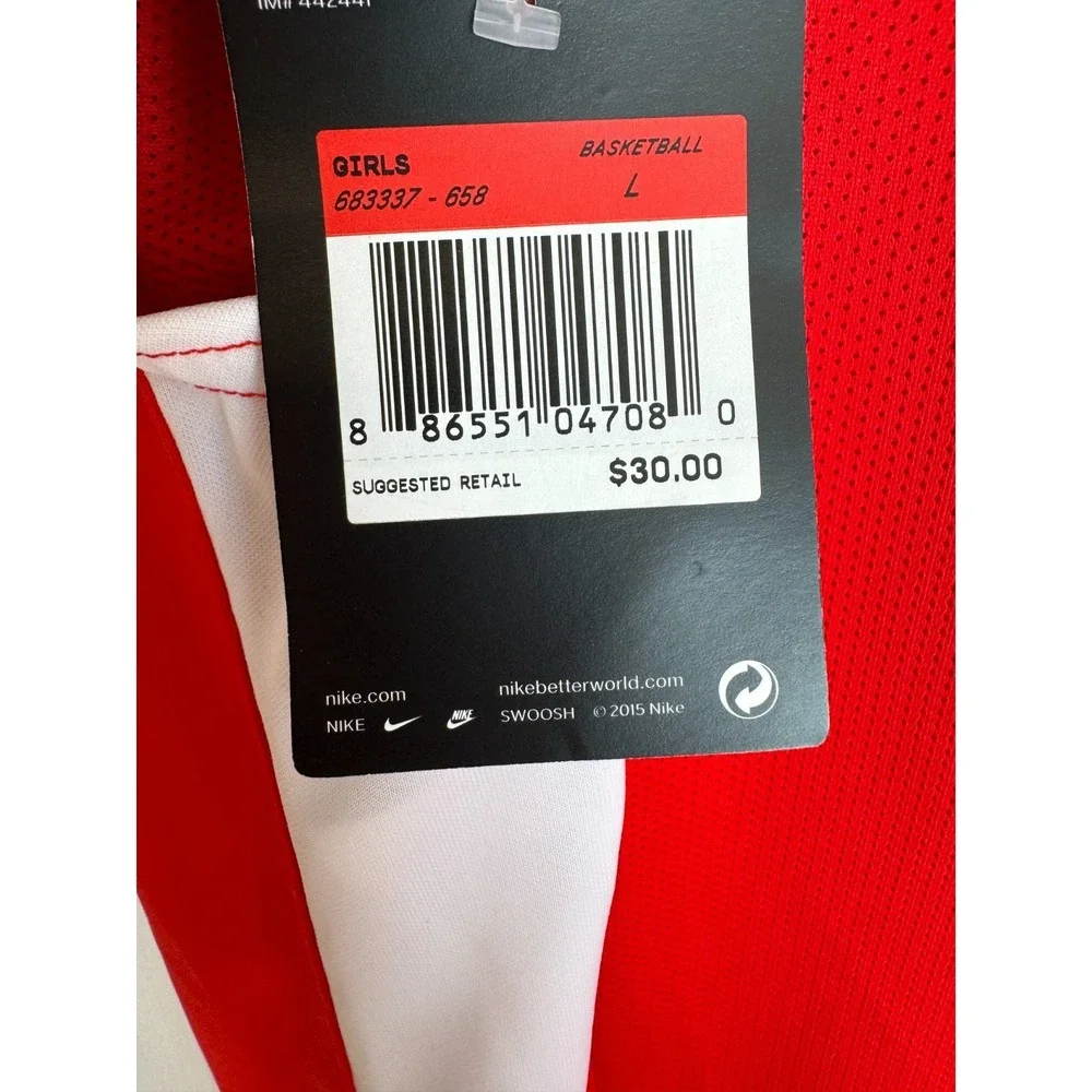 NEW Nike Fastbreak Stock Basketball Jersey Red White Girls Size Large 683337-658